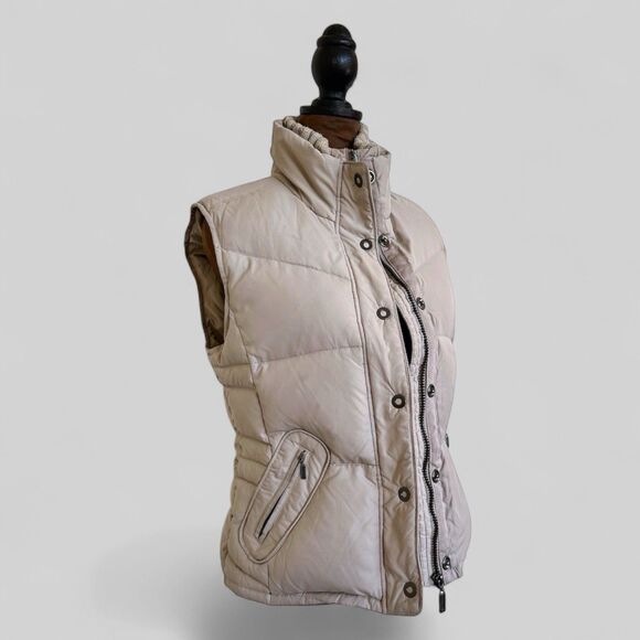 Street One Puffer Quilted Vest Tan Beige Size 6/8 Full Zip Buttons Turtle Neck - Picture 4 of 16